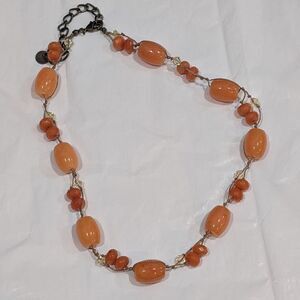 Talbots Carnelian Cord Necklace, 18" Chunky and Faceted Beads Peach Orange